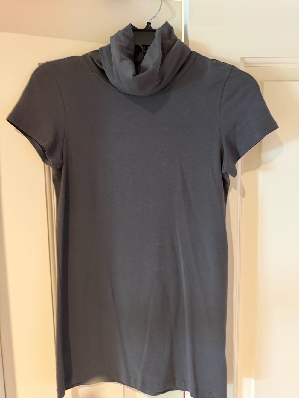 Theory Short-Sleeve Cowl Neck Top - Charcoal Gray